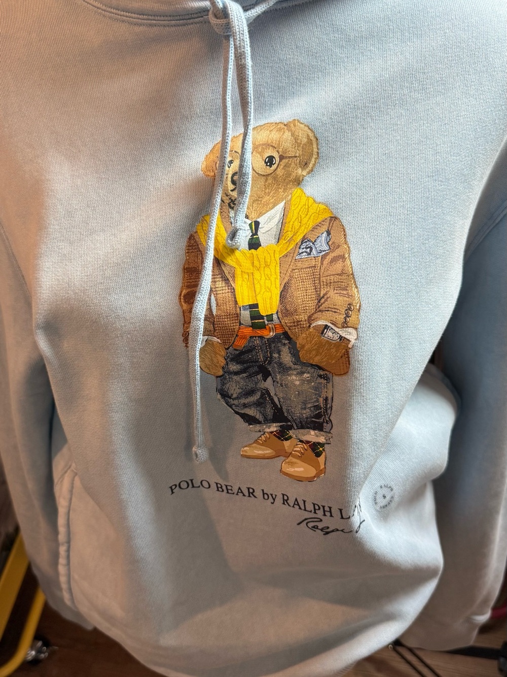 Ralph Lauren Light Blue Polo Bear Hoodie with Yellow Scarf